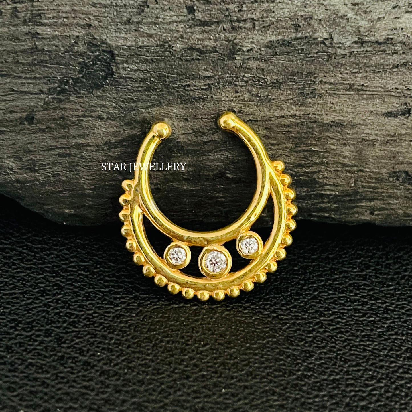 Bezel Set Natural Diamond Fake Daith Piercing