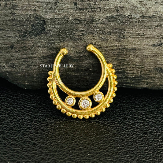Bezel Set Natural Diamond Fake Daith Piercing