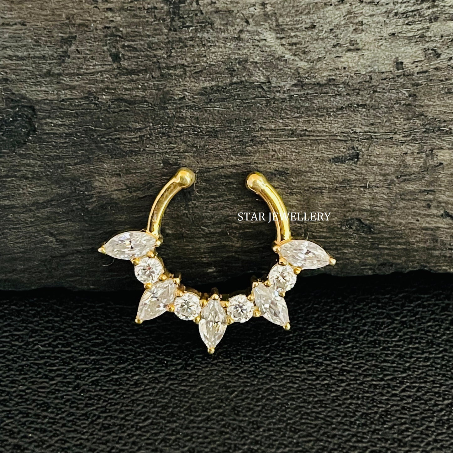 Natural Diamond 14K Solid Gold Fake Daith Piercing