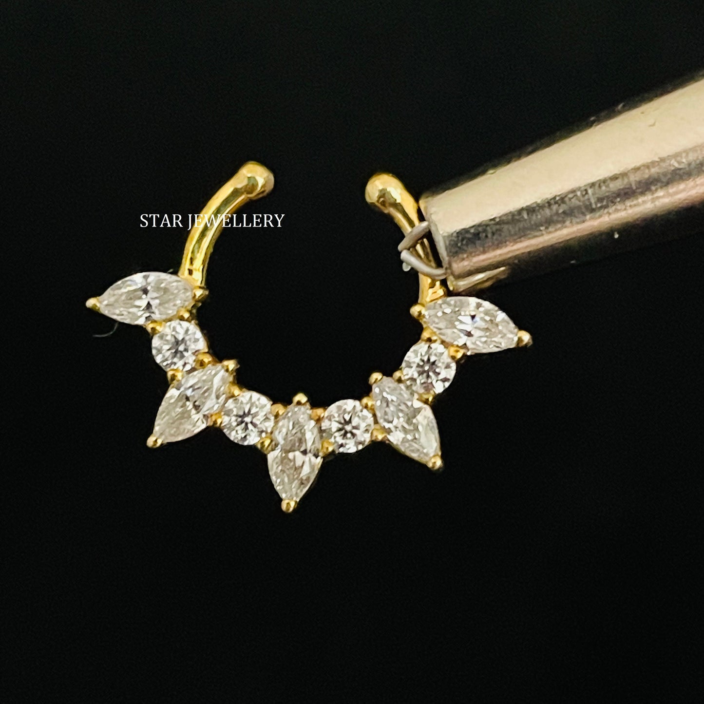Natural Diamond 14K Solid Gold Fake Daith Piercing