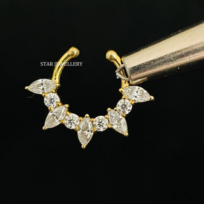 Natural Diamond 14K Solid Gold Fake Daith Piercing