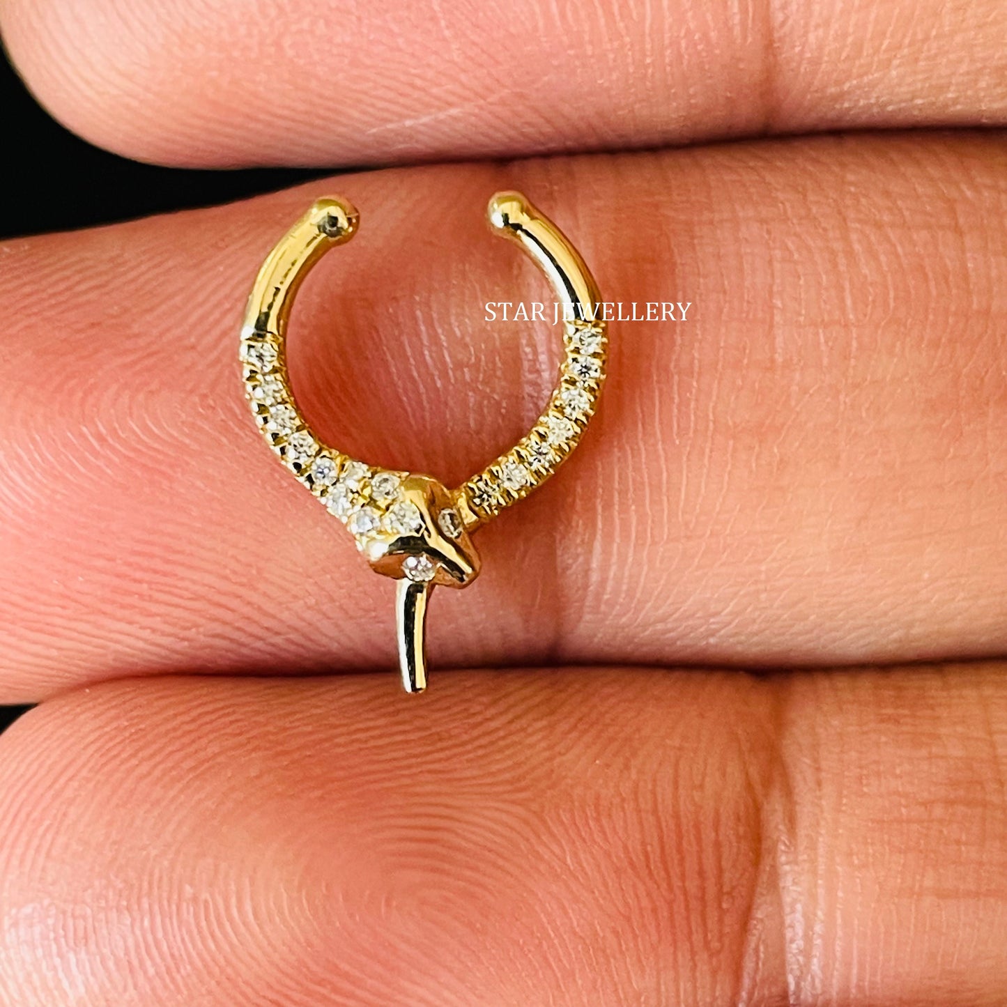 14K Solid Gold Diamond Snake Fake Daith Piercing
