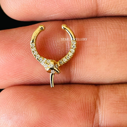 14K Solid Gold Diamond Snake Fake Daith Piercing