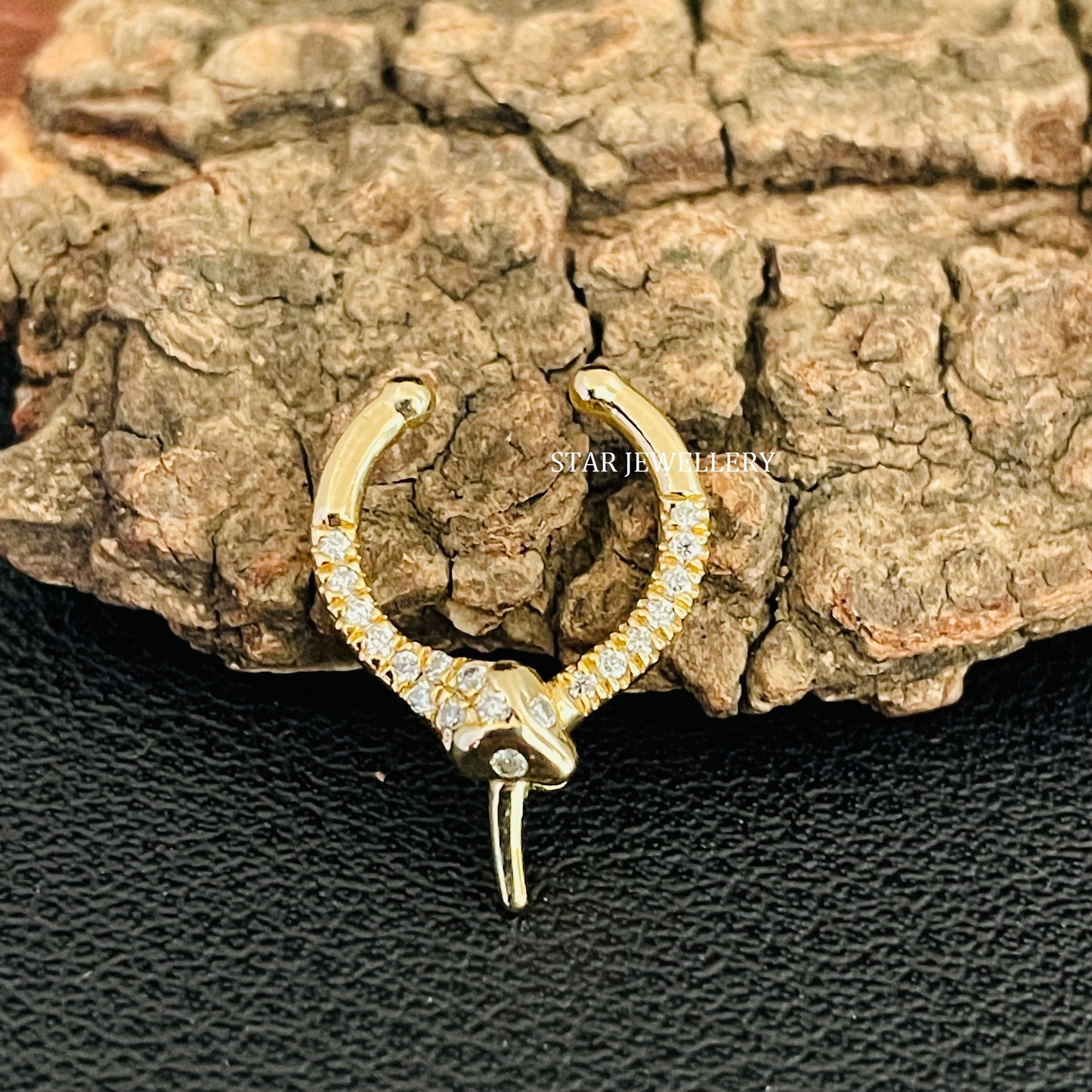 14K Solid Gold Diamond Snake Fake Daith Piercing