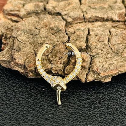 14K Solid Gold Diamond Snake Fake Daith Piercing