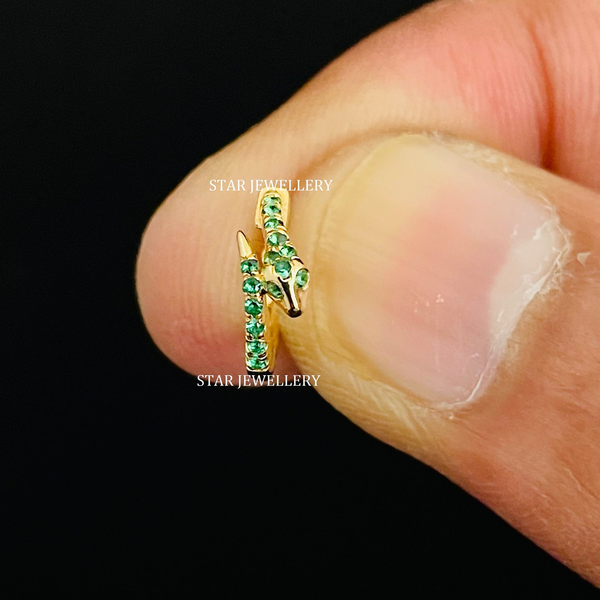 14K Solid Gold CZ Emerald Snake Nose Ring