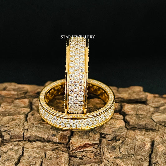 14K Solid Gold  Pave Set Three Line Lab Diamond Eternity Wedding Ring