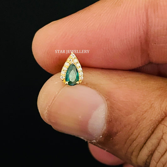 Pear Shape Halo Piercing with Green Emerald