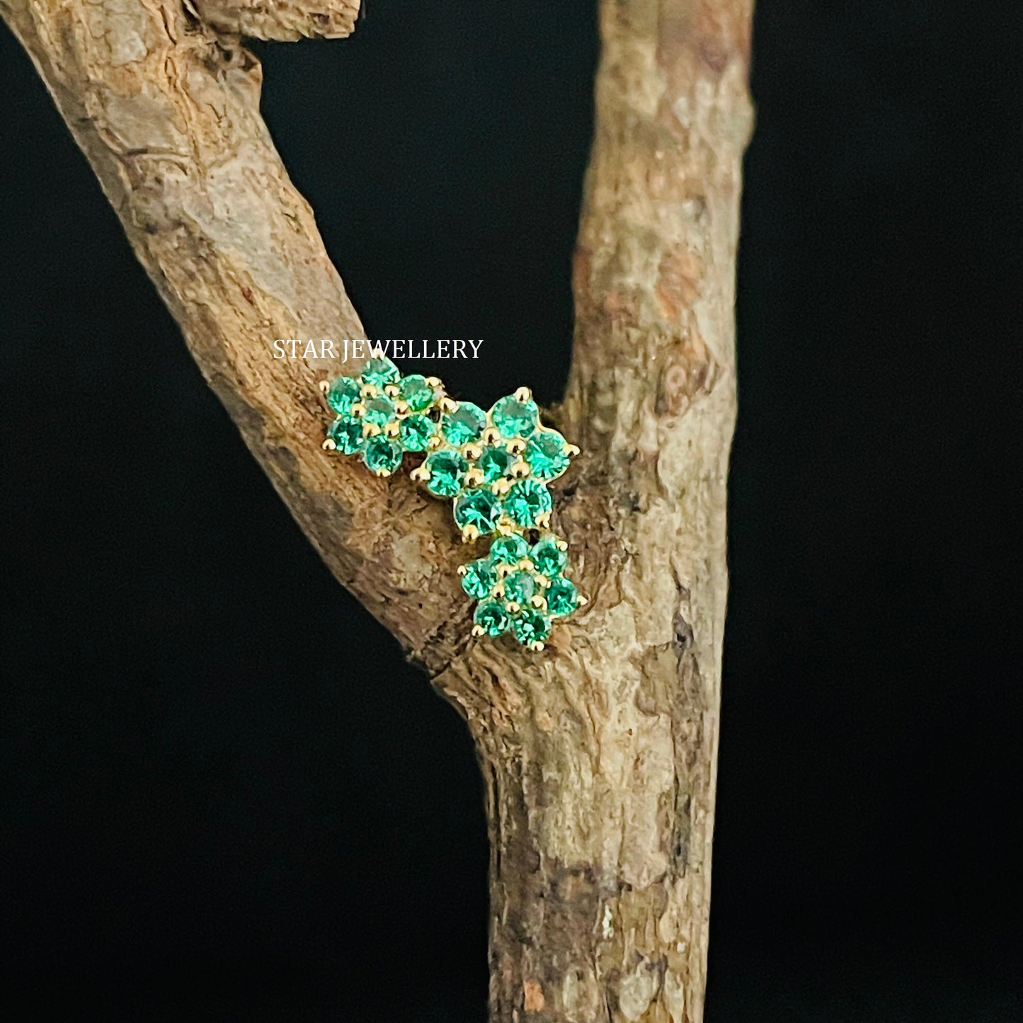 14K Solid Gold CZ Green Diamond Climber Earrings