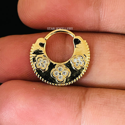 Natural Diamond Solid Gold Septum Clicker Piercing