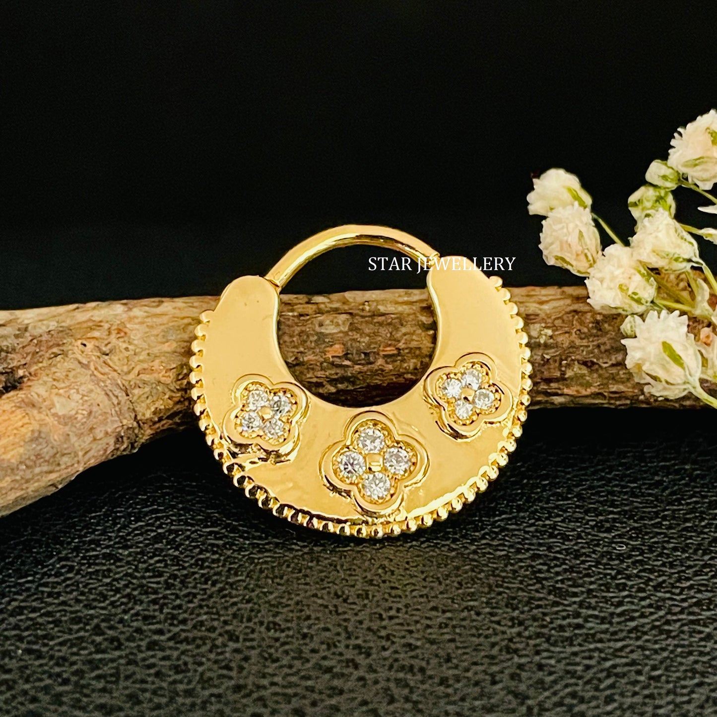 Natural Diamond Solid Gold Septum Clicker Piercing