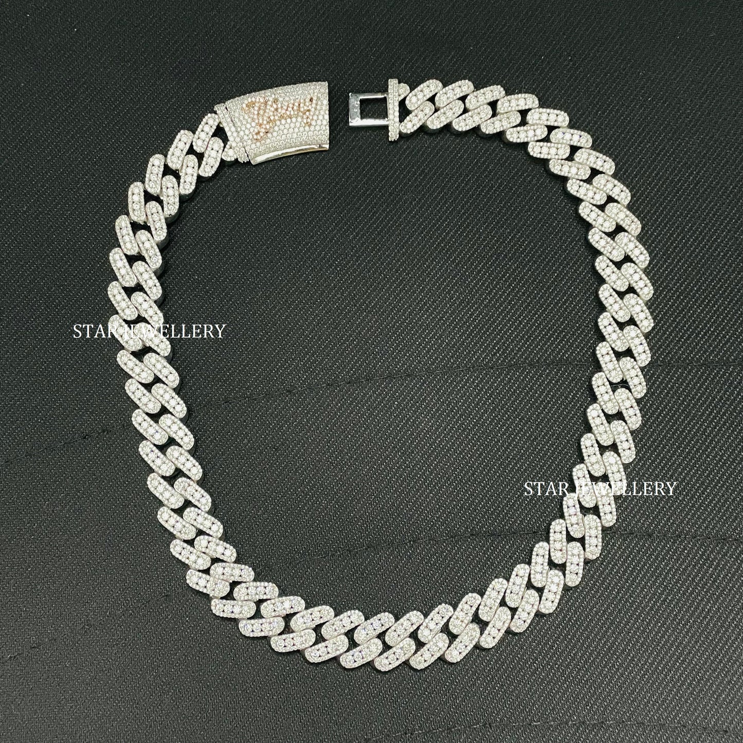 VVS Moissanite 15 MM Wide Unisex Diamond Cuban Linked Chain, 15 MM Unisex Moissanite Cuban Necklace, Silver Moissanite Miami Cuban Chain
