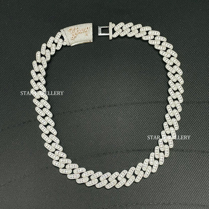 VVS Moissanite 15 MM Wide Unisex Diamond Cuban Linked Chain, 15 MM Unisex Moissanite Cuban Necklace, Silver Moissanite Miami Cuban Chain