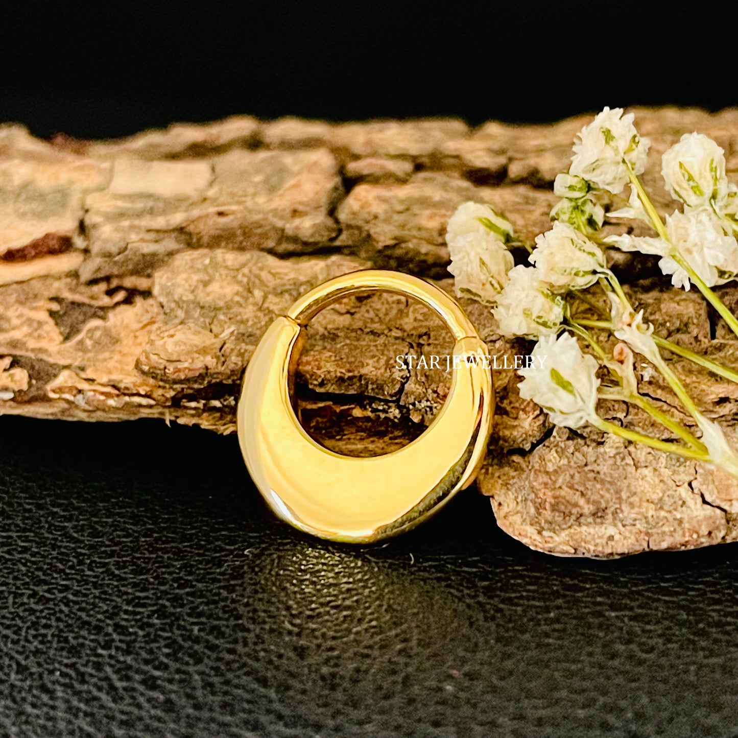 Solid Gold Crescent Moon Septum Clicker Piercing