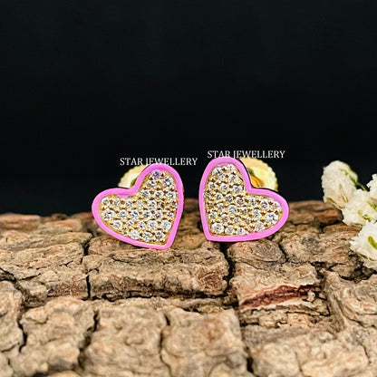 Diamond Heart Stud Piercing with Pink Enamel