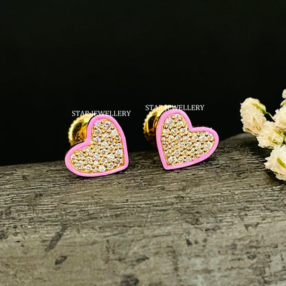 Diamond Heart Stud Piercing with Pink Enamel