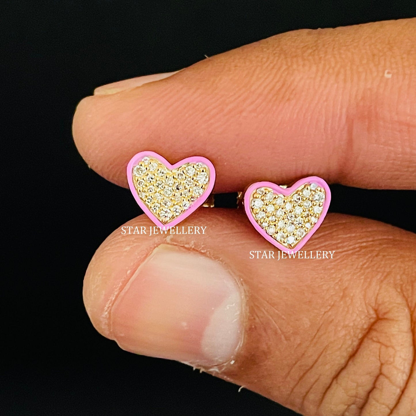 Diamond Heart Stud Piercing with Pink Enamel