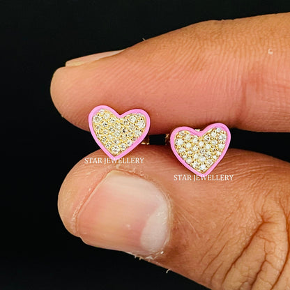 Diamond Heart Stud Piercing with Pink Enamel