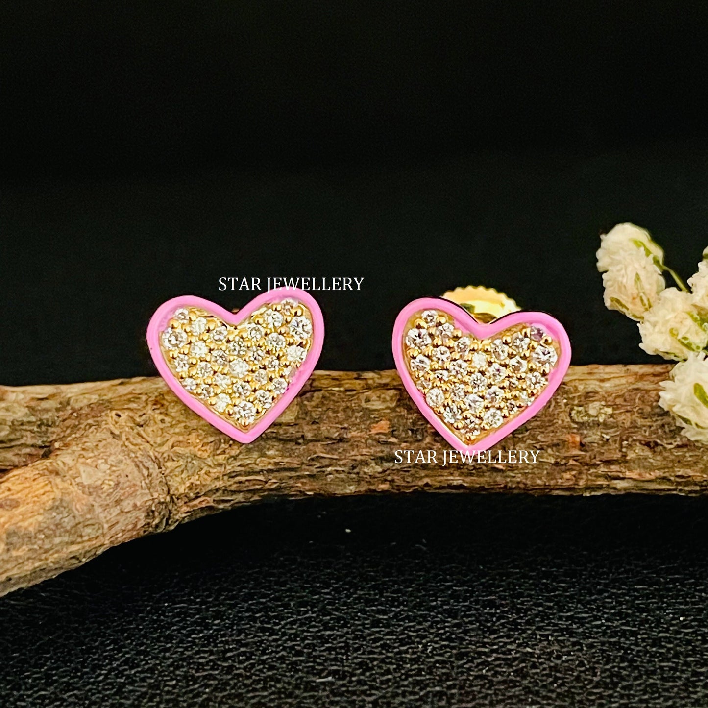 Diamond Heart Stud Piercing with Pink Enamel