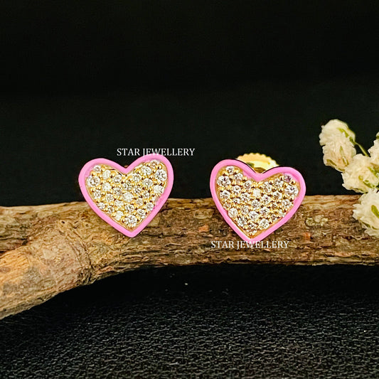 Diamond Heart Stud Piercing with Pink Enamel