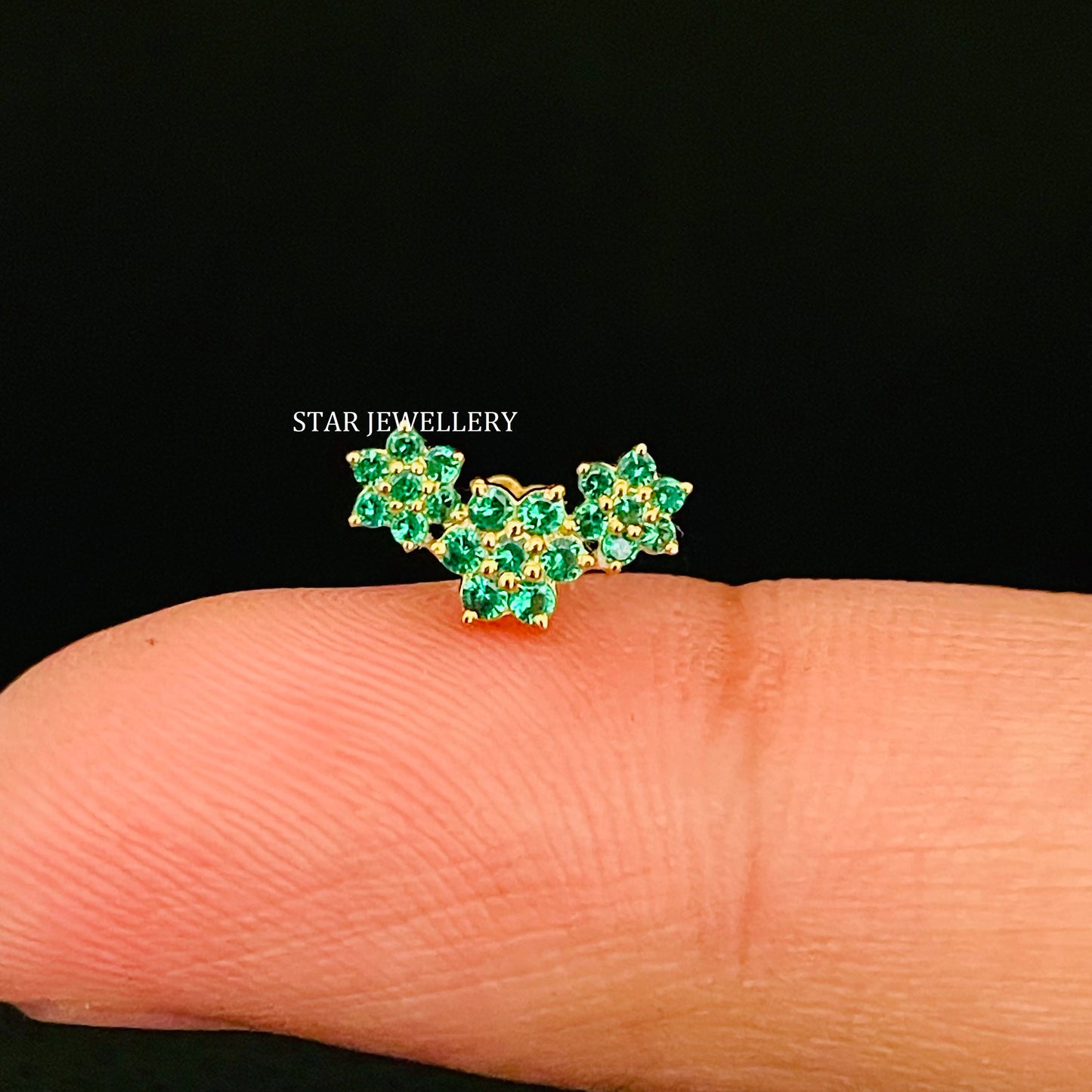 14K Solid Gold CZ Green Diamond Climber Earrings