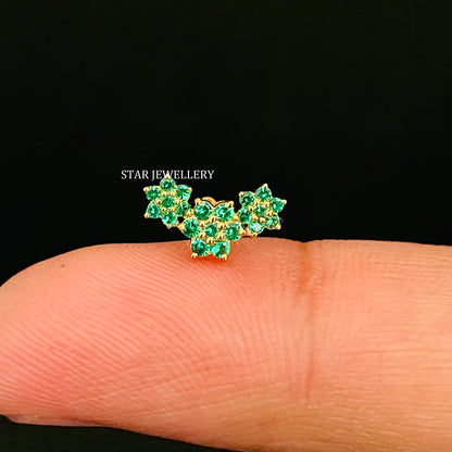 14K Solid Gold CZ Green Diamond Climber Earrings