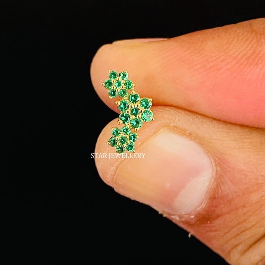 14K Solid Gold CZ Green Diamond Climber Earrings