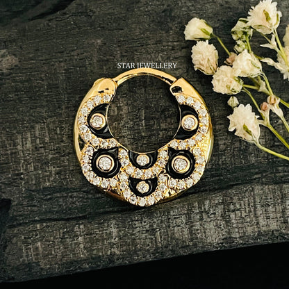 Micro Set Natural Diamond Septum Clicker Piercing with Black Enamel