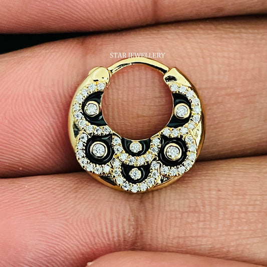Micro Set Natural Diamond Septum Clicker Piercing with Black Enamel
