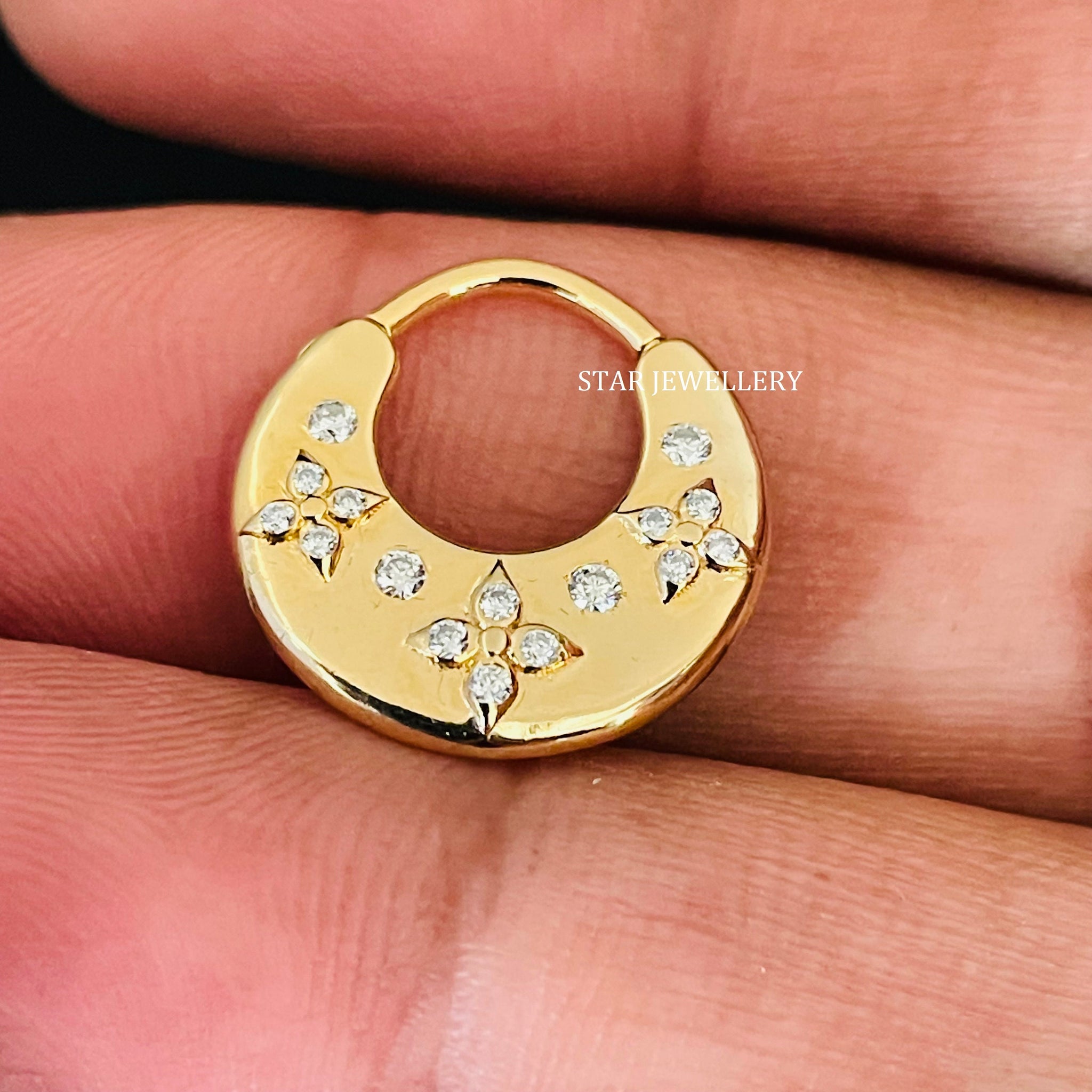 Natural Diamond Solid Gold Septum Clicker Piercing