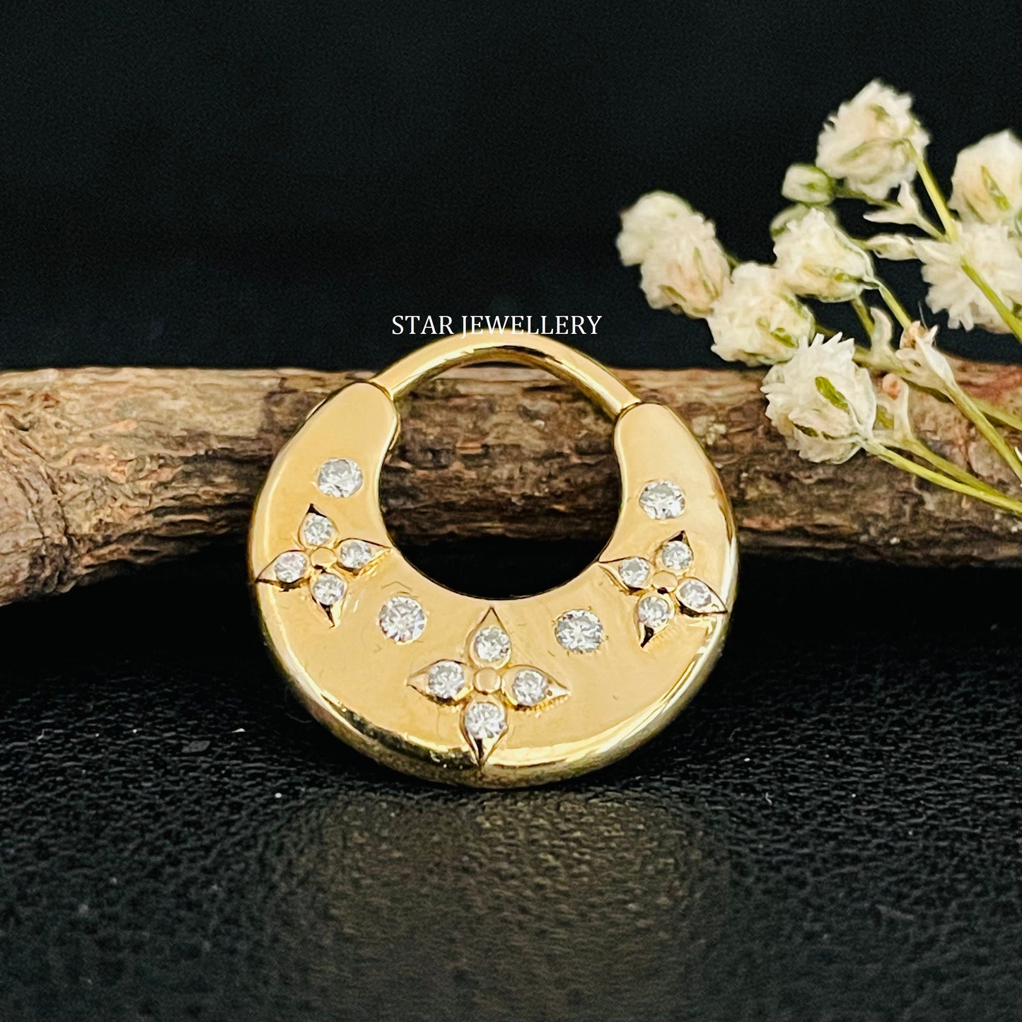 Natural Diamond Solid Gold Septum Clicker Piercing