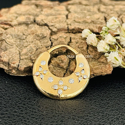 Natural Diamond Solid Gold Septum Clicker Piercing