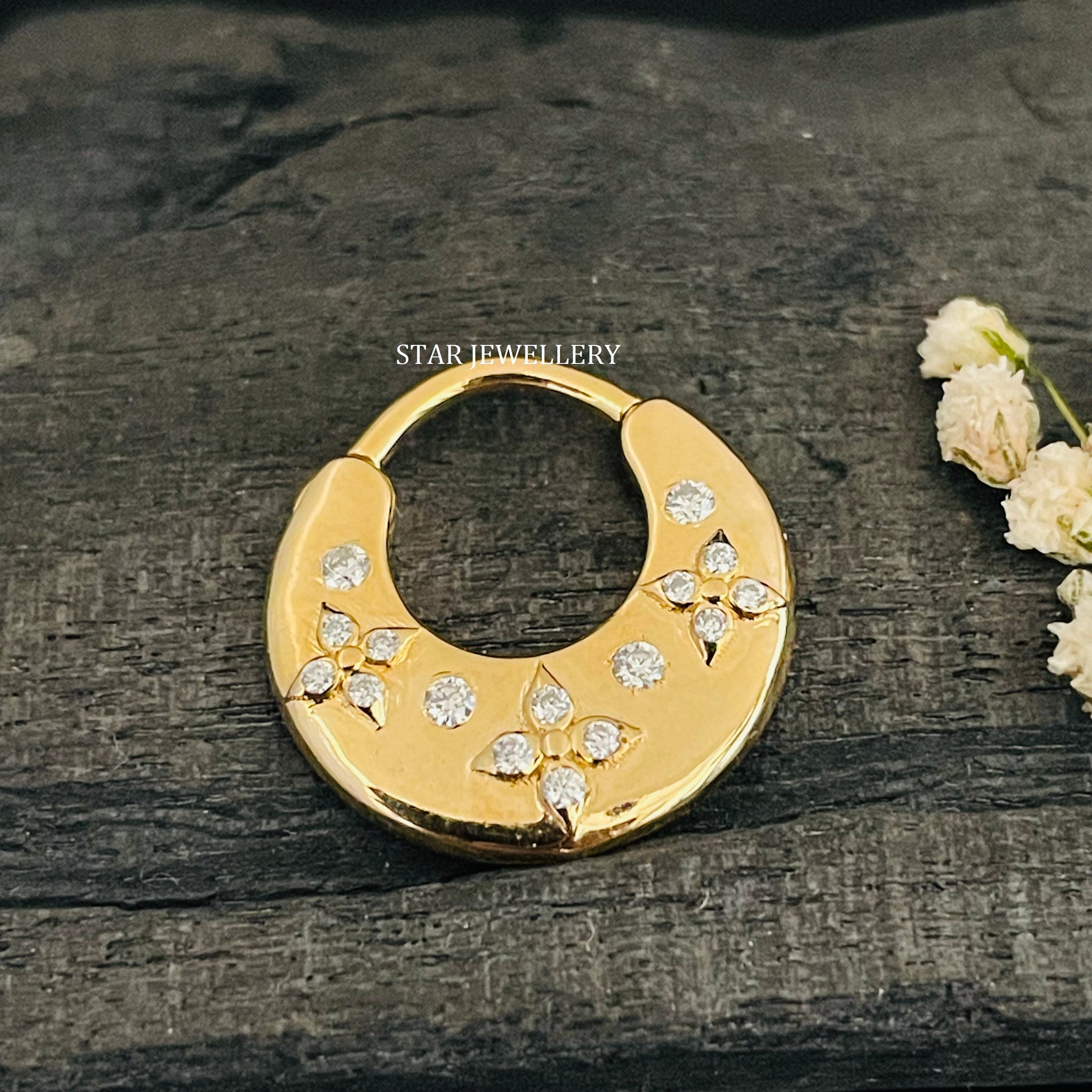 Natural Diamond Solid Gold Septum Clicker Piercing