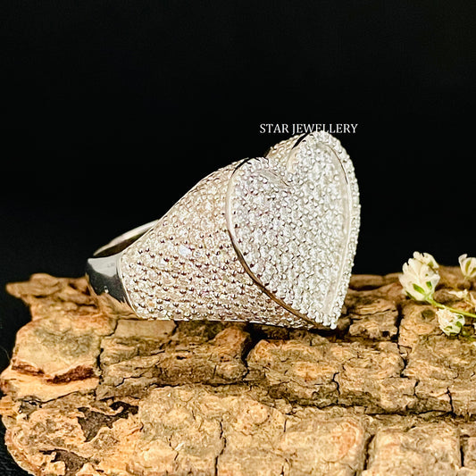 Unisex VVS Moissanite Icedout Heart Ring for her