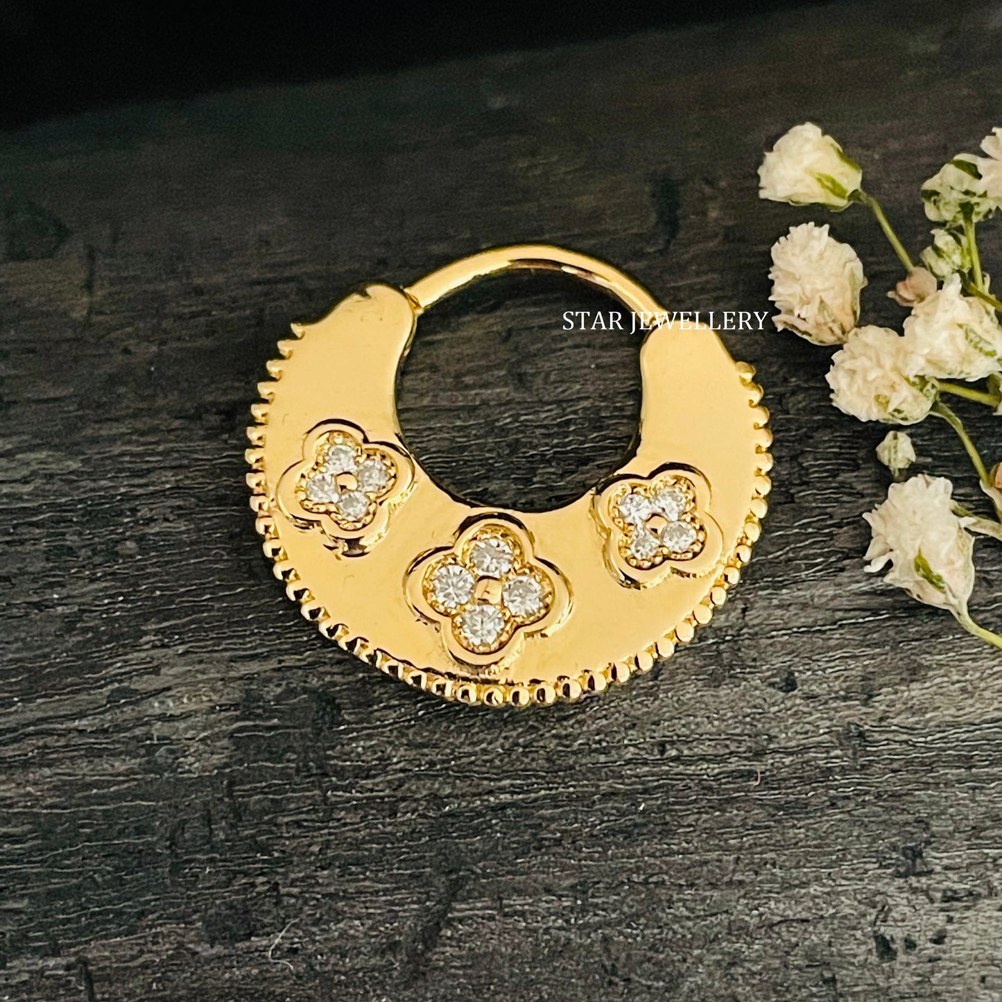 Natural Diamond Solid Gold Septum Clicker Piercing