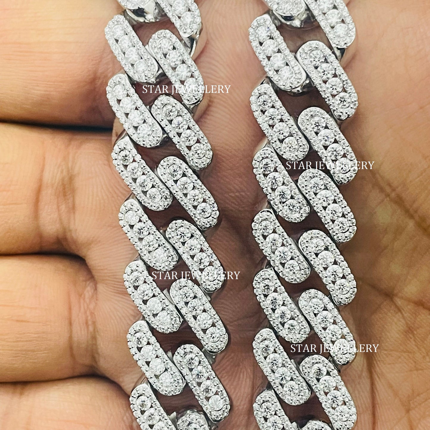 VVS Moissanite 15 MM Wide Unisex Diamond Cuban Linked Chain, 15 MM Unisex Moissanite Cuban Necklace, Silver Moissanite Miami Cuban Chain