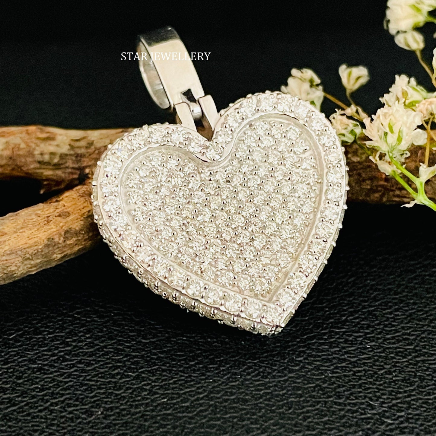Silver Moissanite Iced out Heart Pendant for her