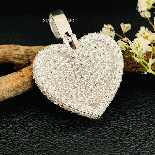 Silver Moissanite Iced out Heart Pendant for her
