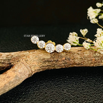 Invisible Set Five Diamond Solid Gold Climber Earring