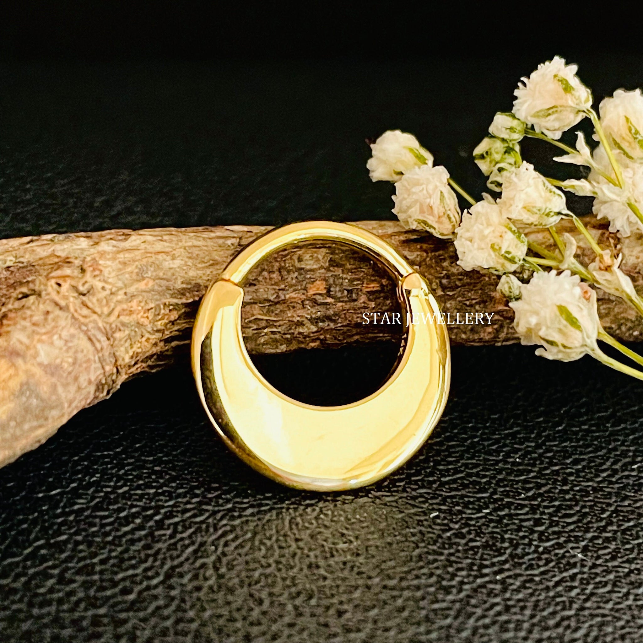 Solid Gold Crescent Moon Septum Clicker Piercing