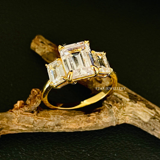 Emerald Cut Three Stone Lab Grown Diamond Engagement Ring