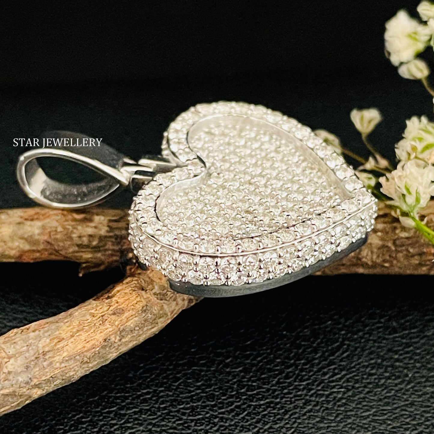 Silver Moissanite Iced out Heart Pendant for her