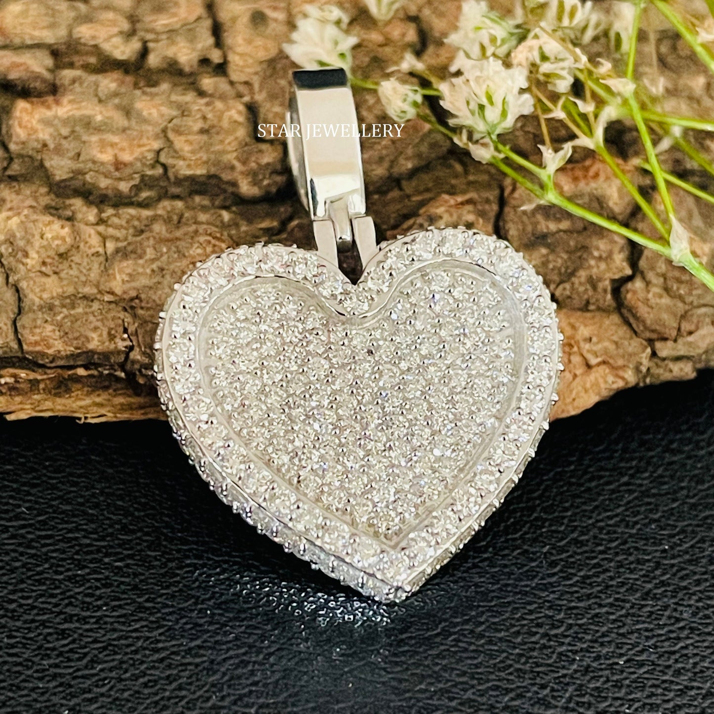 Silver Moissanite Iced out Heart Pendant for her