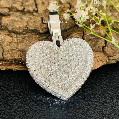 Silver Moissanite Iced out Heart Pendant for her
