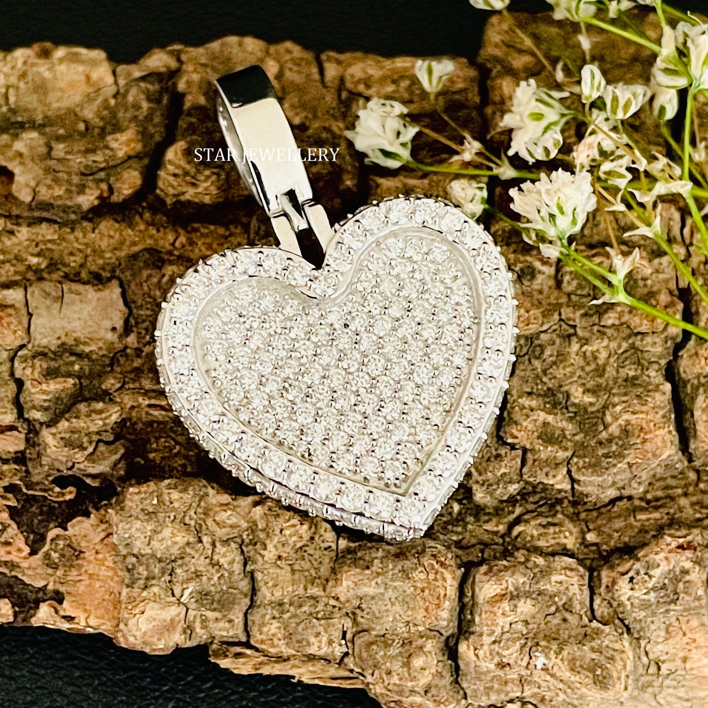 Silver Moissanite Iced out Heart Pendant for her