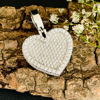 Silver Moissanite Iced out Heart Pendant for her