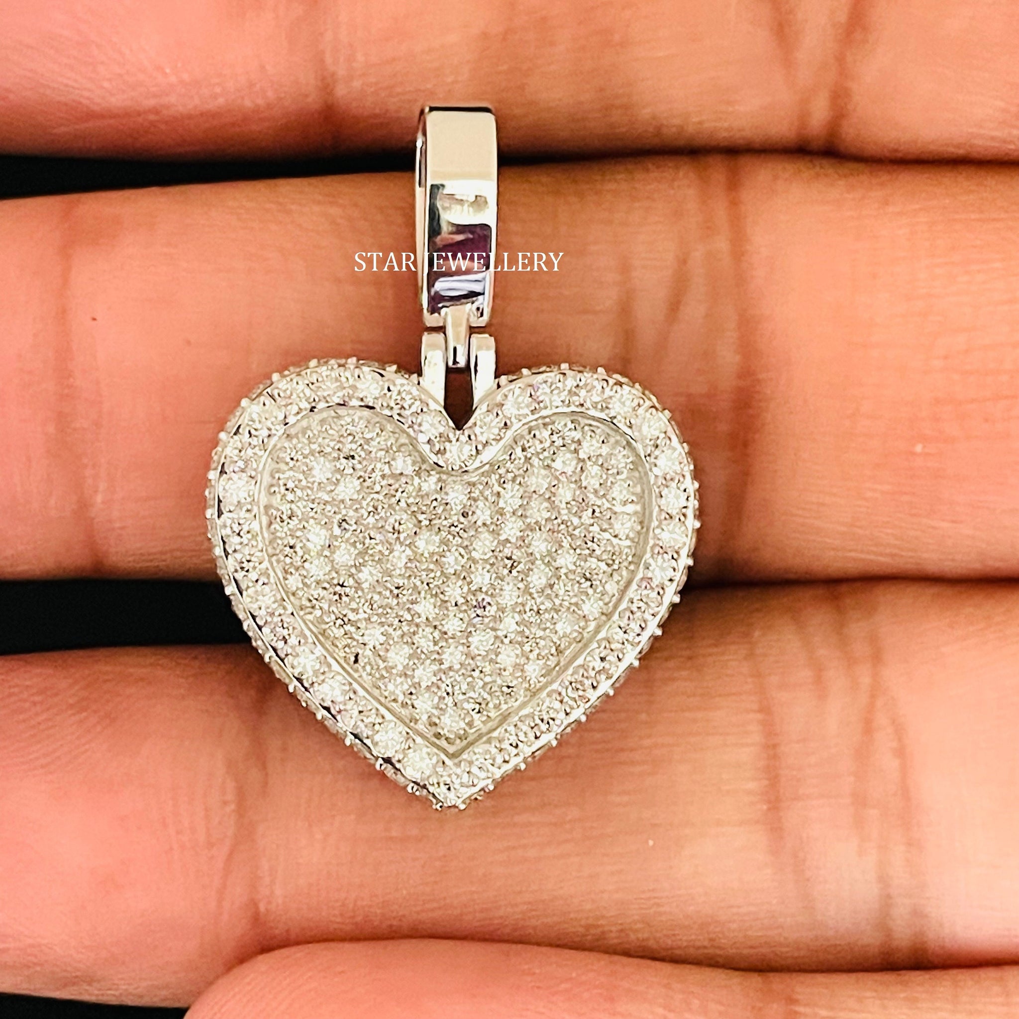 Silver Moissanite Iced out Heart Pendant for her