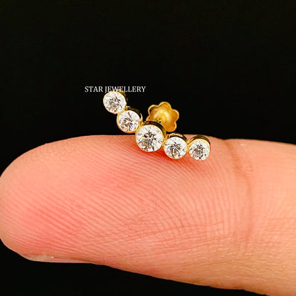 Invisible Set Five Diamond Solid Gold Climber Earring