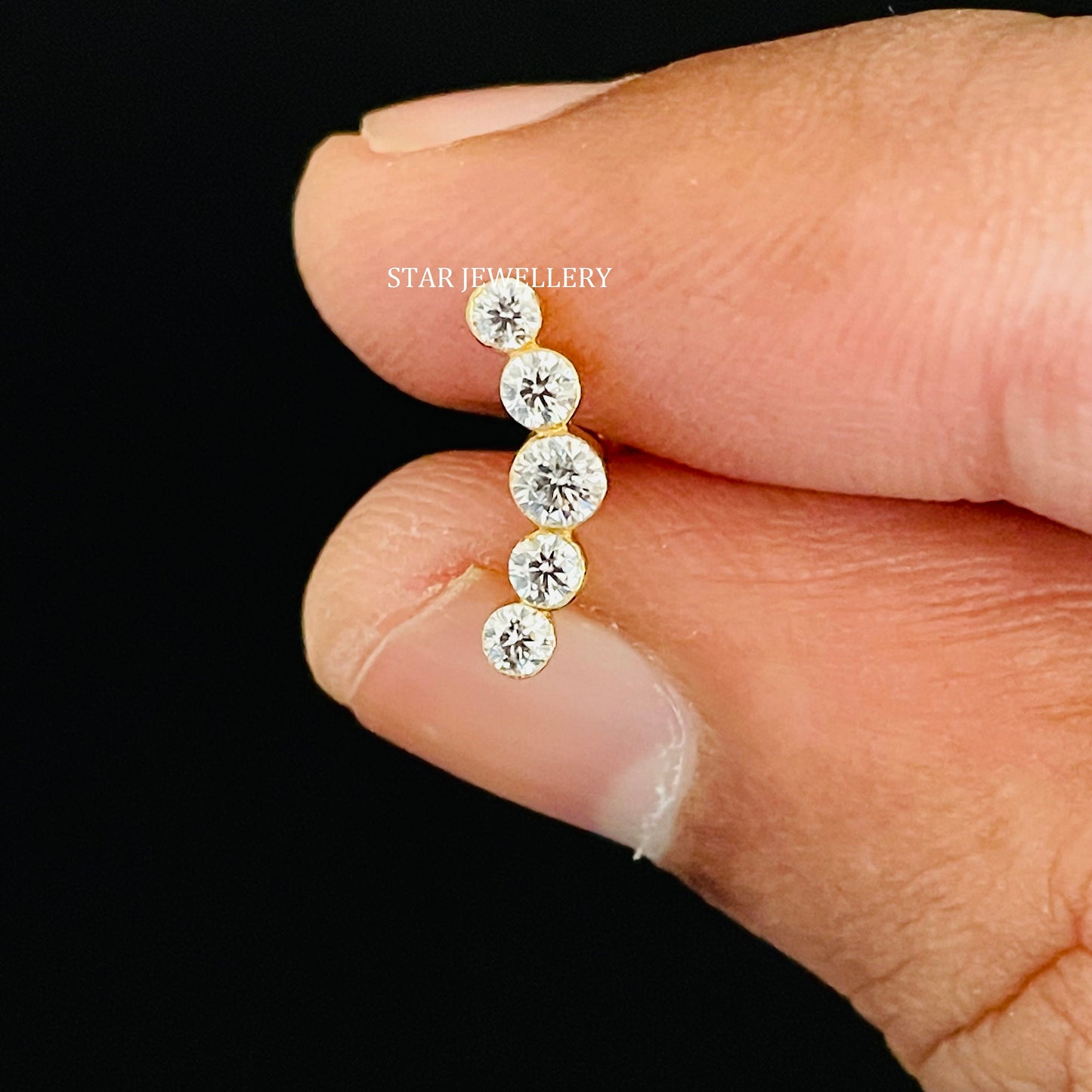 Invisible Set Five Diamond Solid Gold Climber Earring