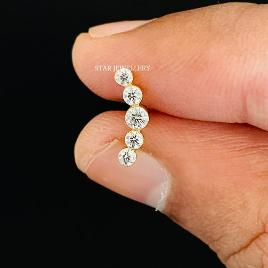 Invisible Set Five Diamond Solid Gold Climber Earring